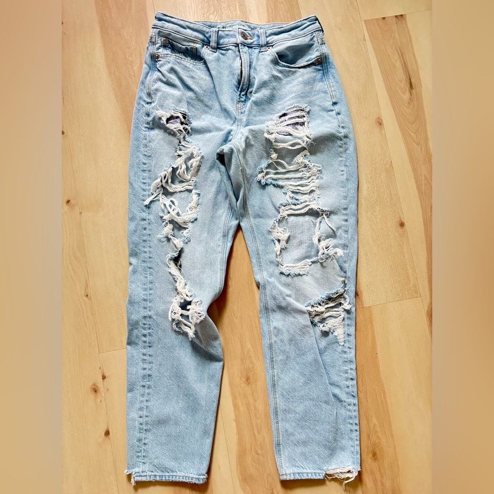 American Eagle 6 Mom Jean Destruction Ripped Holes Rigid Punk Grunge Rock Chick